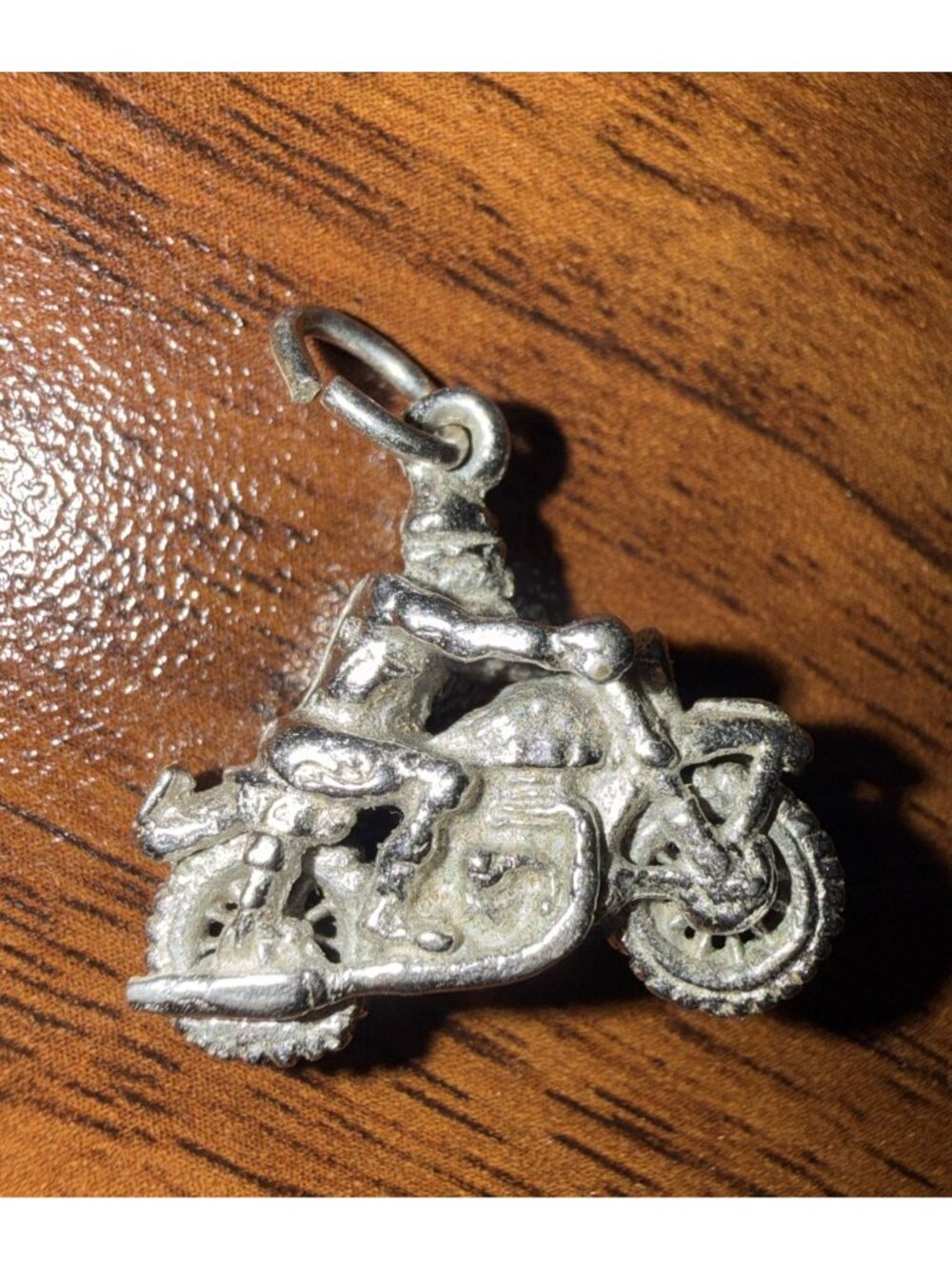Vintage Silver Biker Motorcycle Charm Pendant  Rider Charm Harley Indian